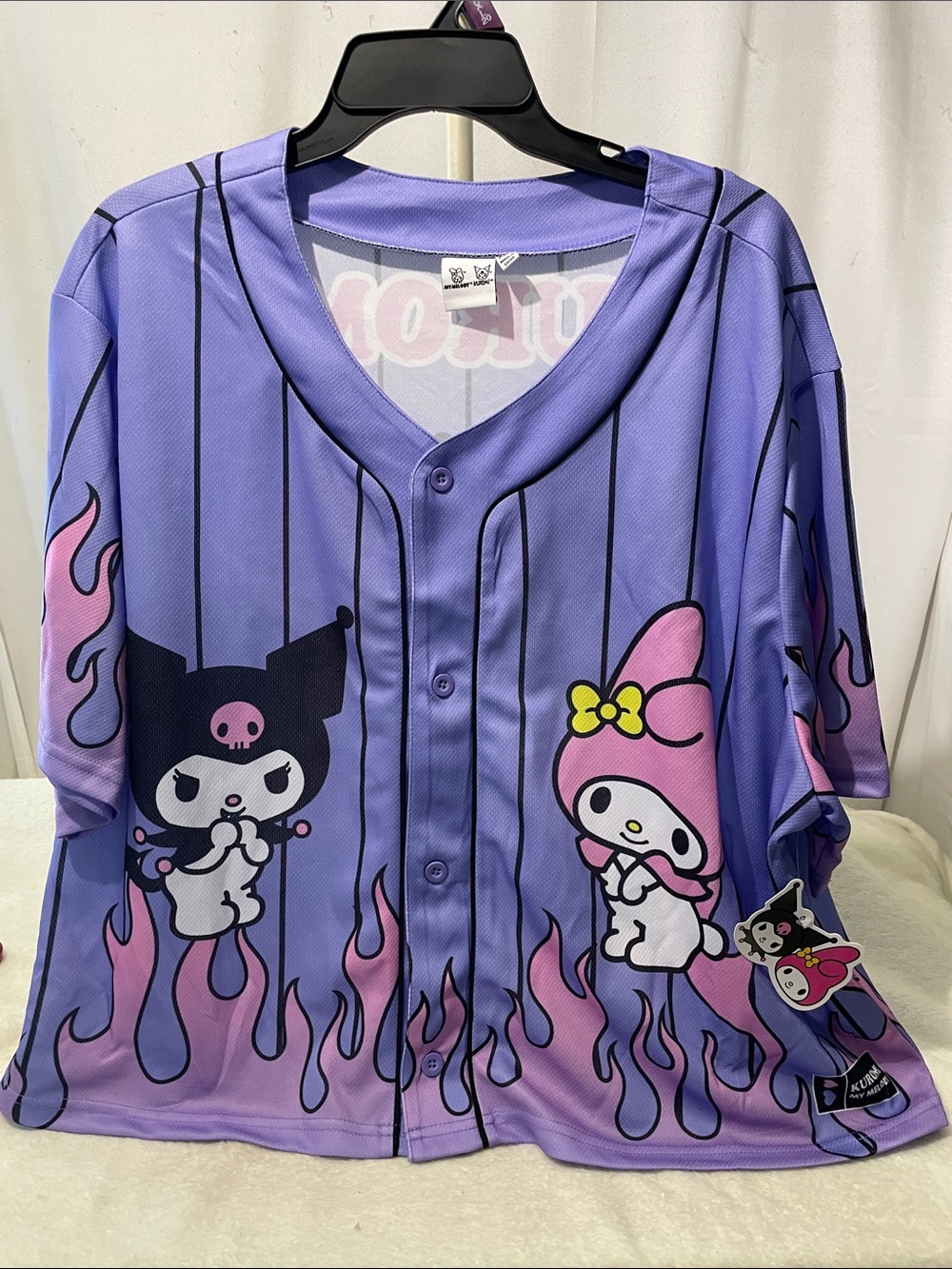 Sanrio Lavender Kuromi & My Melody Flame Baseball Jersey